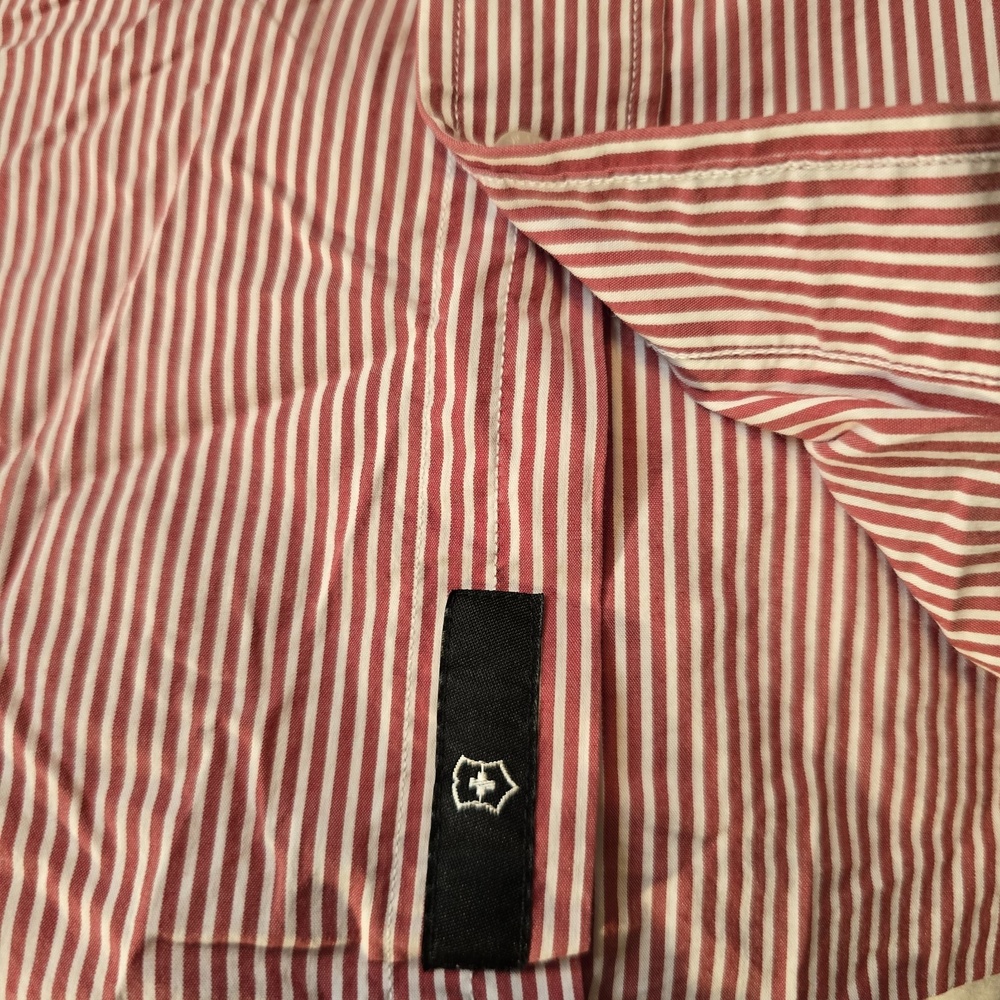 Victorinox Vertical Striped Tailored Fit Red/White Button Down Long Sleeve Shirt - Picture 8 of 13